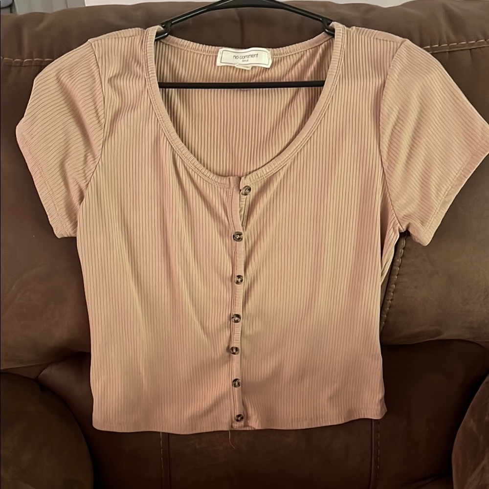 No Boundaries Women's Ribbed Button-Down Top - Pink